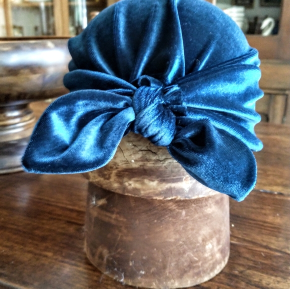 Teal Velvet Turban Hair Covering - Picture 1 of 5